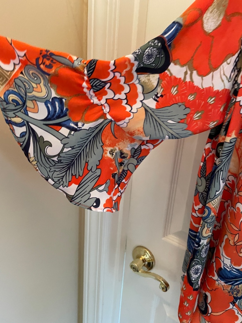 Peter Nygard Plus Vibrant Coral & Sage Floral Tie-Neck Blouse - Picture 7 of 12